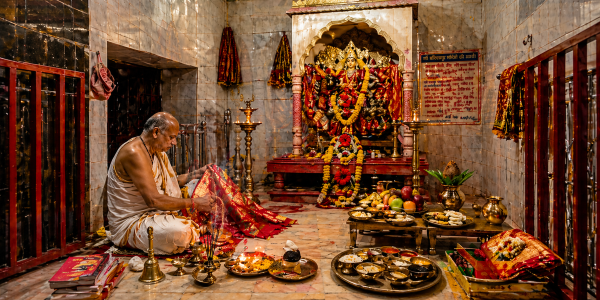 Vastra Daan Puja WIth Banarasi Saree in Shaktipeeth Mata Mahishamardini Temple